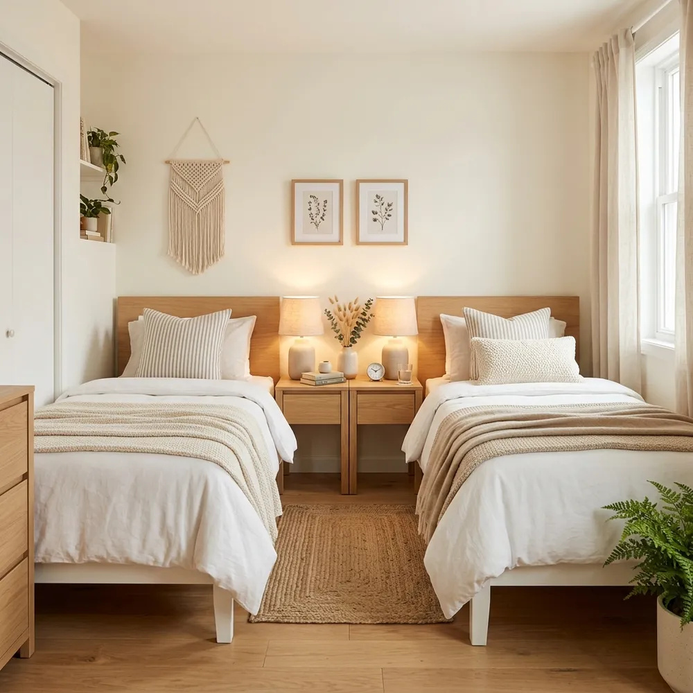 19 Small Bedroom Layout Ideas with a Two Beds featuring cozy design and layout