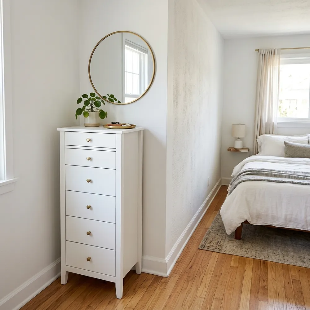 Charming vintage small bedroom with antique brass bed and floral wallpaper