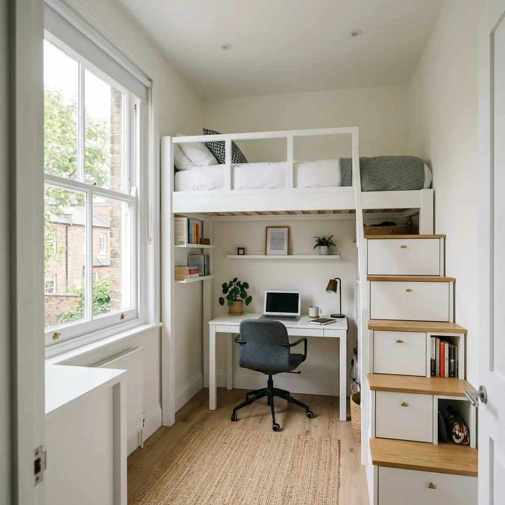 A beautifully organized small kitchen showcasing clever vertical storage solutions.