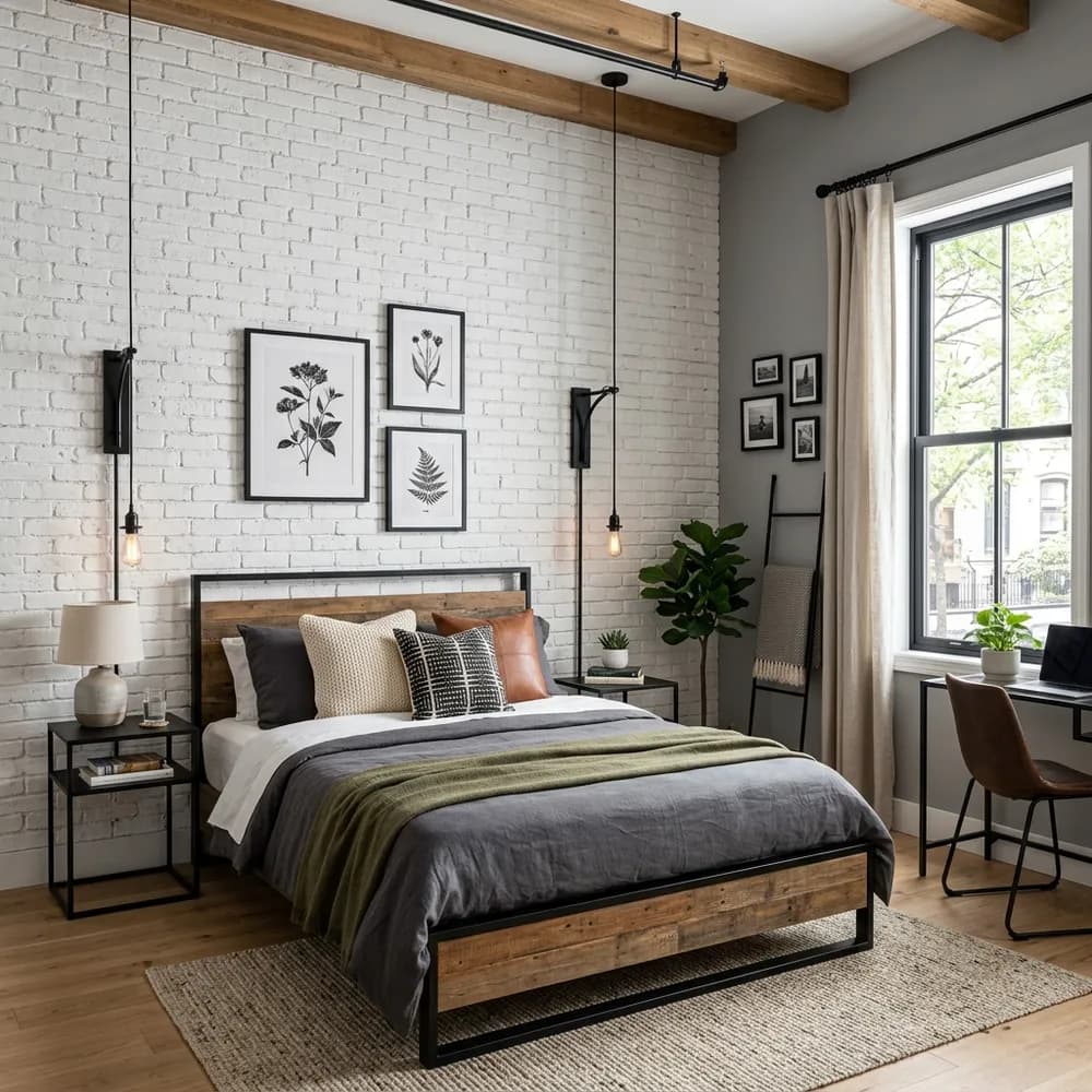 Industrial Small Bedroom Decor Ideas for a Cozy Apartment featuring cozy design and layout