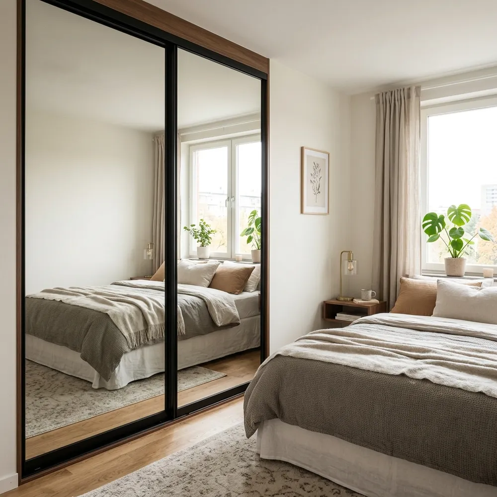 A beautifully styled small bathroom ideas with mirrors for a cleaner look showcasing frameless glass shower enclosures and floating vanities.