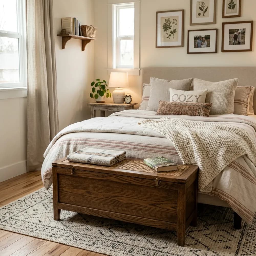 Small Bedroom Ideas with Bench Seating That Save Space featuring cozy design and layout